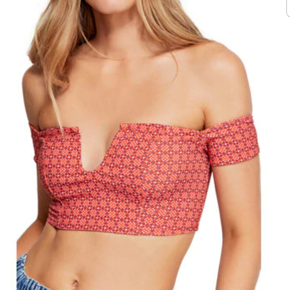 Free People Intimately Lucky Now Brami Off The Shoulder Red Orange Medium